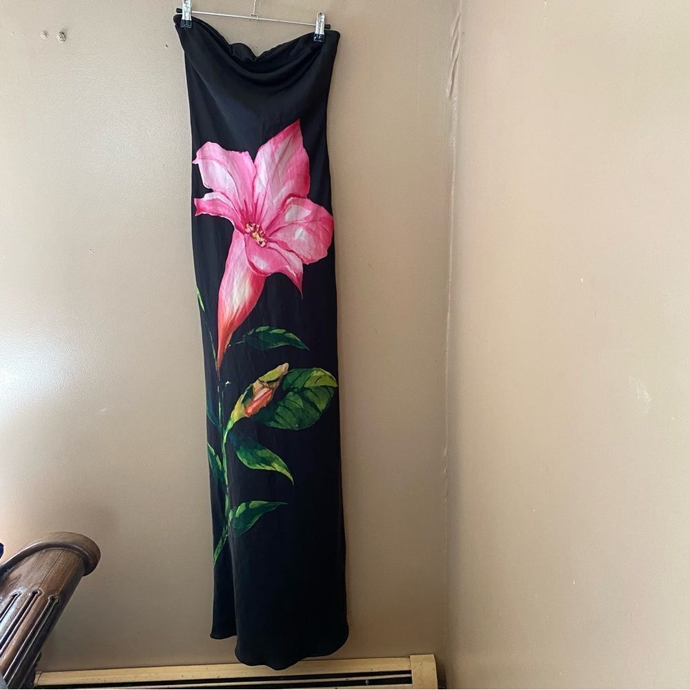 NWT Rococo Sand black floral print maxi dress strapless slip pink Revolve L - Picture 7 of 11